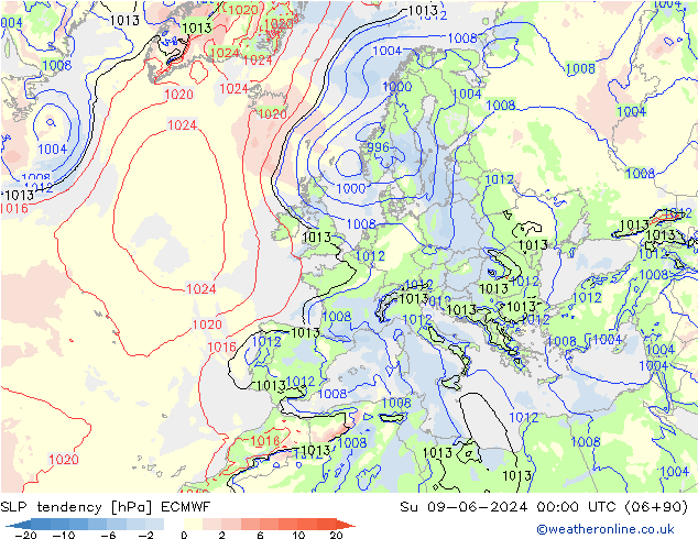 Druktendens (+/-) ECMWF zo 09.06.2024 00 UTC