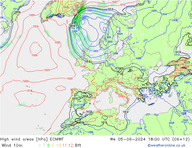 yüksek rüzgarlı alanlar ECMWF Çar 05.06.2024 18 UTC