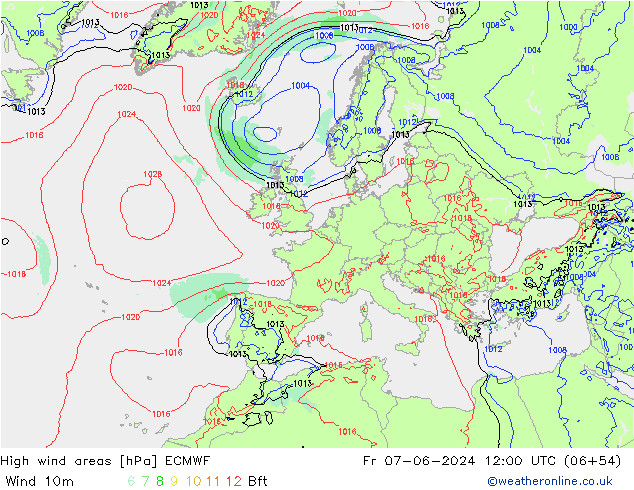 Windvelden ECMWF vr 07.06.2024 12 UTC