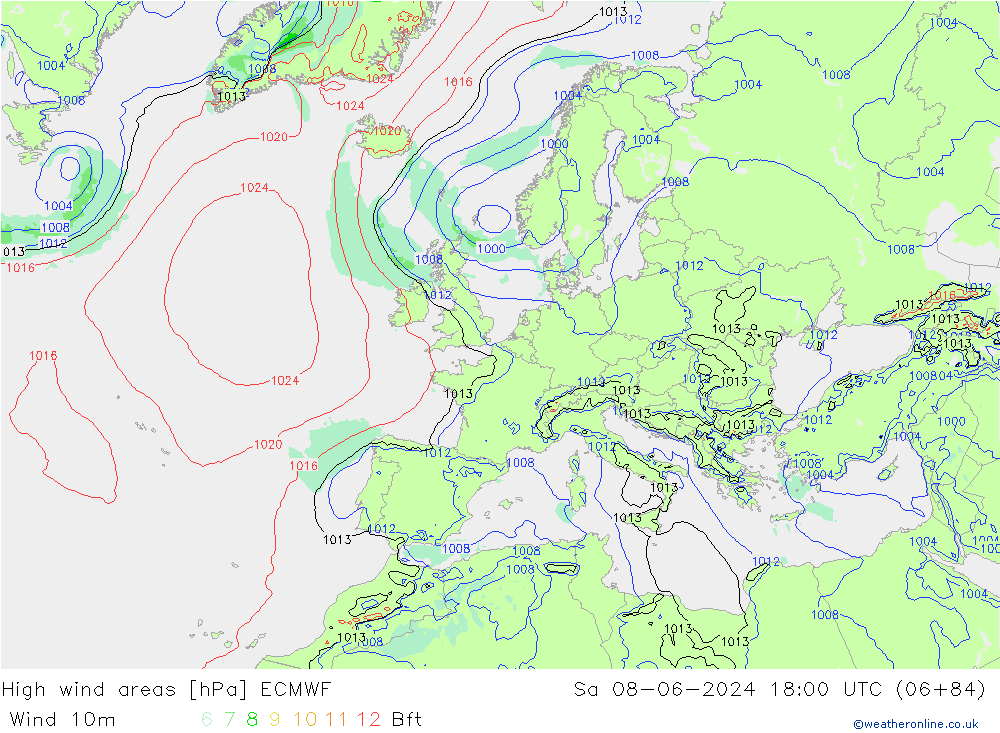 Windvelden ECMWF za 08.06.2024 18 UTC