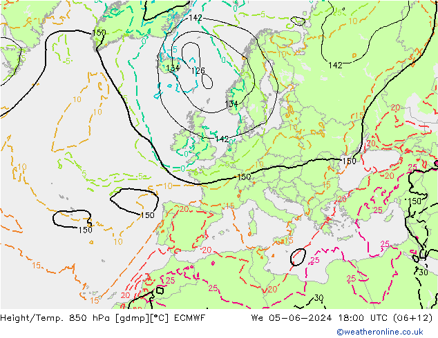 Height/Temp. 850 hPa ECMWF We 05.06.2024 18 UTC