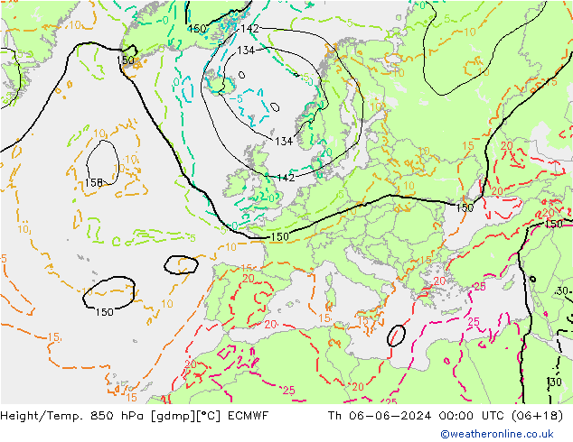 Height/Temp. 850 hPa ECMWF Qui 06.06.2024 00 UTC