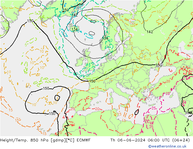 Z500/Rain (+SLP)/Z850 ECMWF jue 06.06.2024 06 UTC