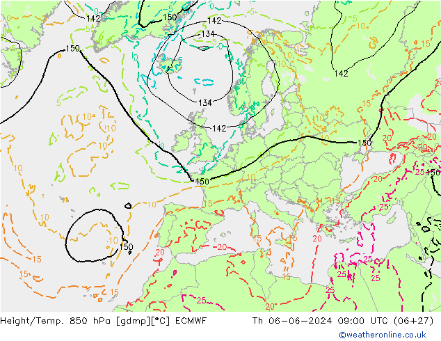 Géop./Temp. 850 hPa ECMWF jeu 06.06.2024 09 UTC