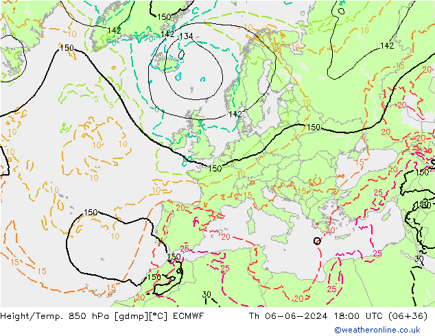 Z500/Rain (+SLP)/Z850 ECMWF чт 06.06.2024 18 UTC