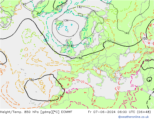 Height/Temp. 850 hPa ECMWF Fr 07.06.2024 06 UTC