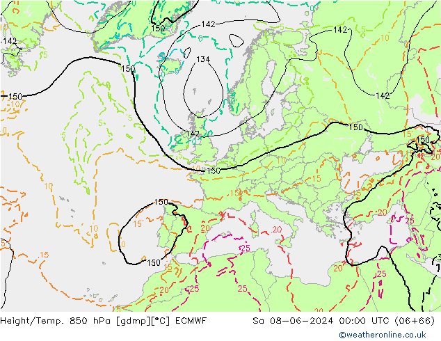 Z500/Rain (+SLP)/Z850 ECMWF Sa 08.06.2024 00 UTC