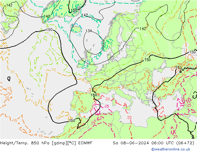 Z500/Rain (+SLP)/Z850 ECMWF Sa 08.06.2024 06 UTC