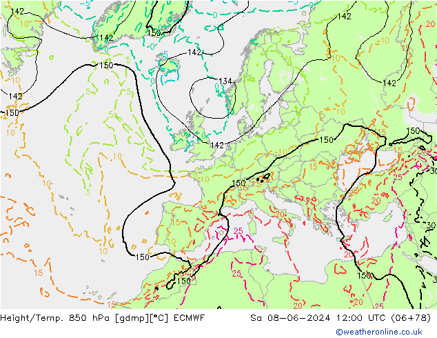 Z500/Rain (+SLP)/Z850 ECMWF sáb 08.06.2024 12 UTC