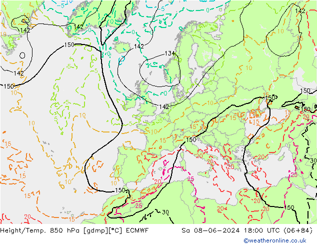 Z500/Rain (+SLP)/Z850 ECMWF Sa 08.06.2024 18 UTC