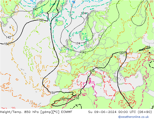 Yükseklik/Sıc. 850 hPa ECMWF Paz 09.06.2024 00 UTC