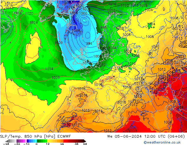 850 hPa Yer Bas./Sıc ECMWF Çar 05.06.2024 12 UTC