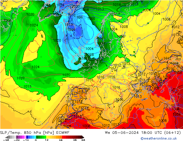 850 hPa Yer Bas./Sıc ECMWF Çar 05.06.2024 18 UTC