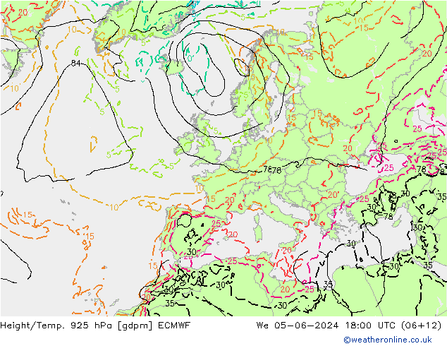 Height/Temp. 925 гПа ECMWF ср 05.06.2024 18 UTC