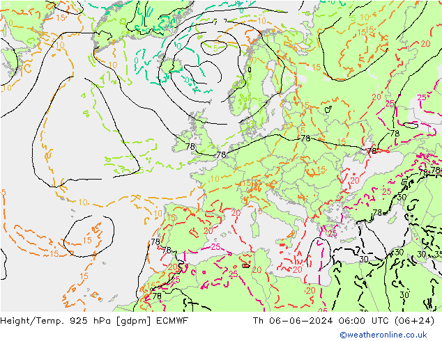 Height/Temp. 925 hPa ECMWF Qui 06.06.2024 06 UTC