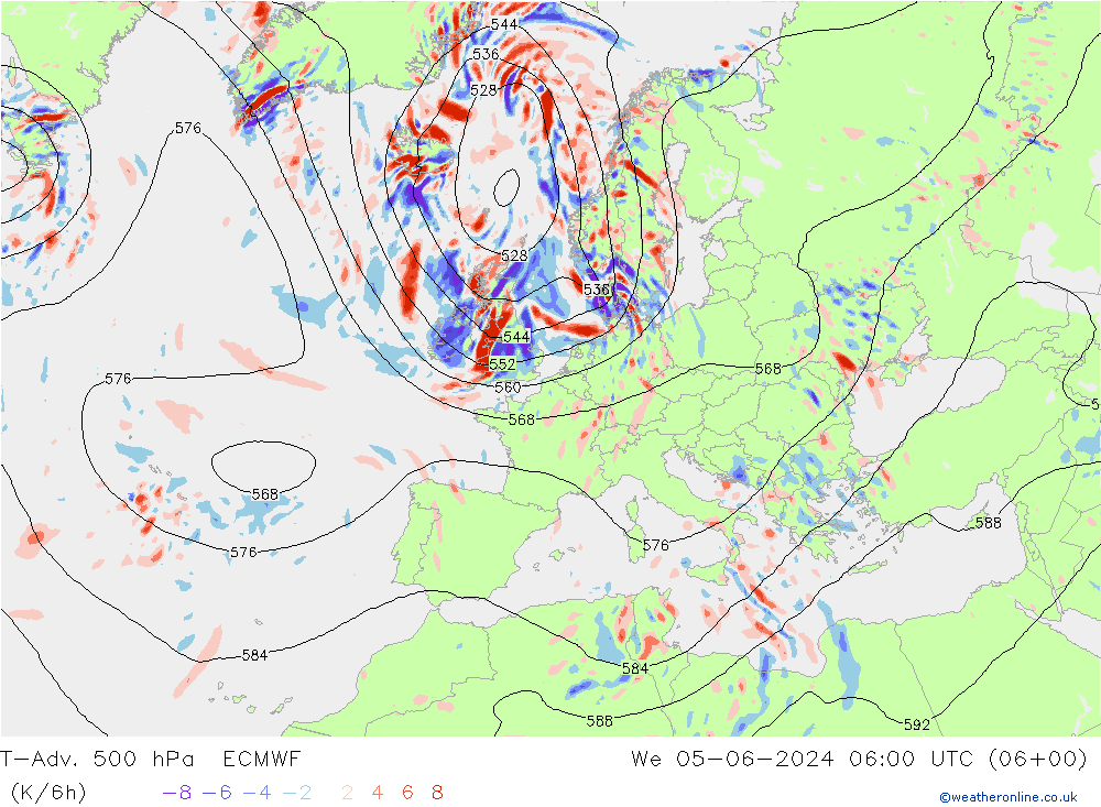 T-Adv. 500 hPa ECMWF wo 05.06.2024 06 UTC