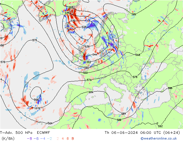 T-Adv. 500 hPa ECMWF Do 06.06.2024 06 UTC