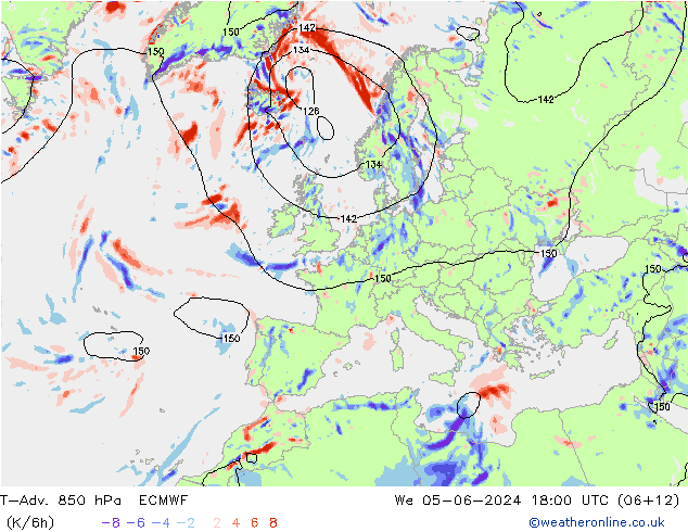 T-Adv. 850 hPa ECMWF We 05.06.2024 18 UTC