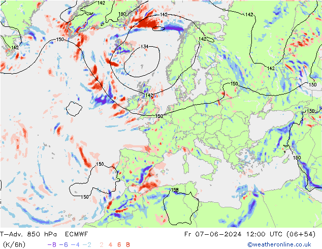 T-Adv. 850 hPa ECMWF vr 07.06.2024 12 UTC