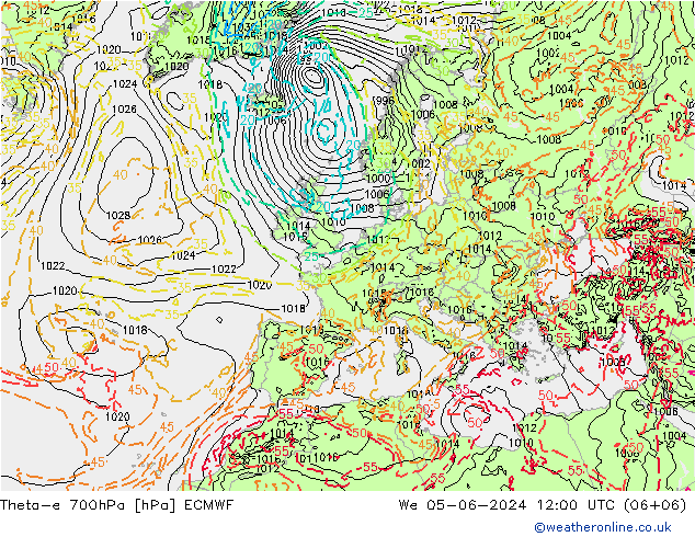 Theta-e 700hPa ECMWF mié 05.06.2024 12 UTC