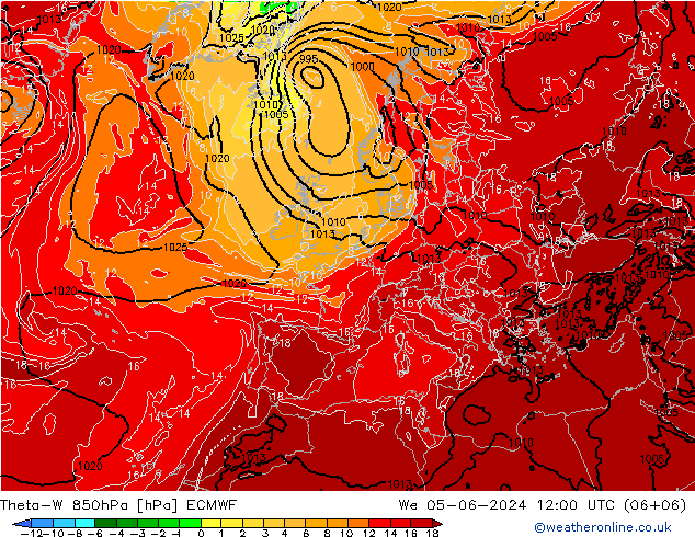 Theta-W 850hPa ECMWF Qua 05.06.2024 12 UTC