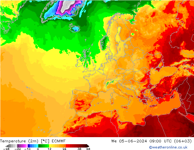 Temperaturkarte (2m) ECMWF Mi 05.06.2024 09 UTC