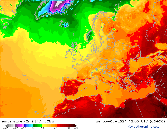 Temperatura (2m) ECMWF Qua 05.06.2024 12 UTC