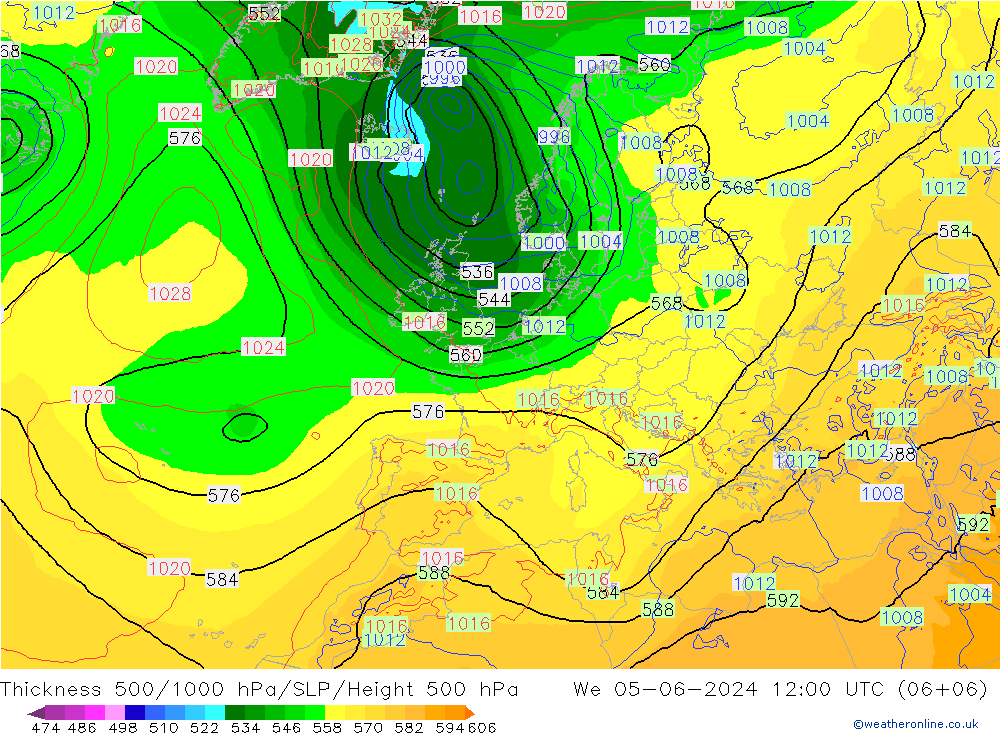 Thck 500-1000hPa ECMWF mer 05.06.2024 12 UTC