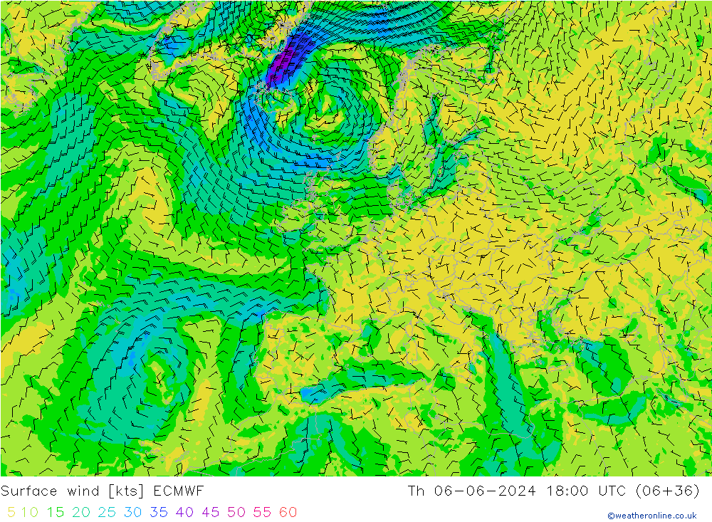 Surface wind ECMWF Th 06.06.2024 18 UTC