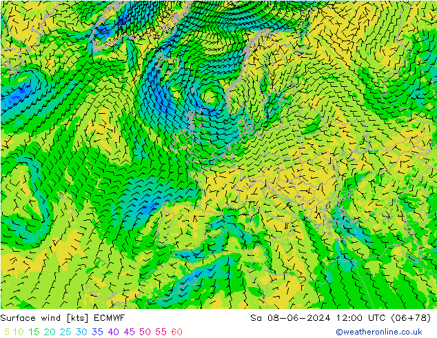 Vento 10 m ECMWF Sáb 08.06.2024 12 UTC