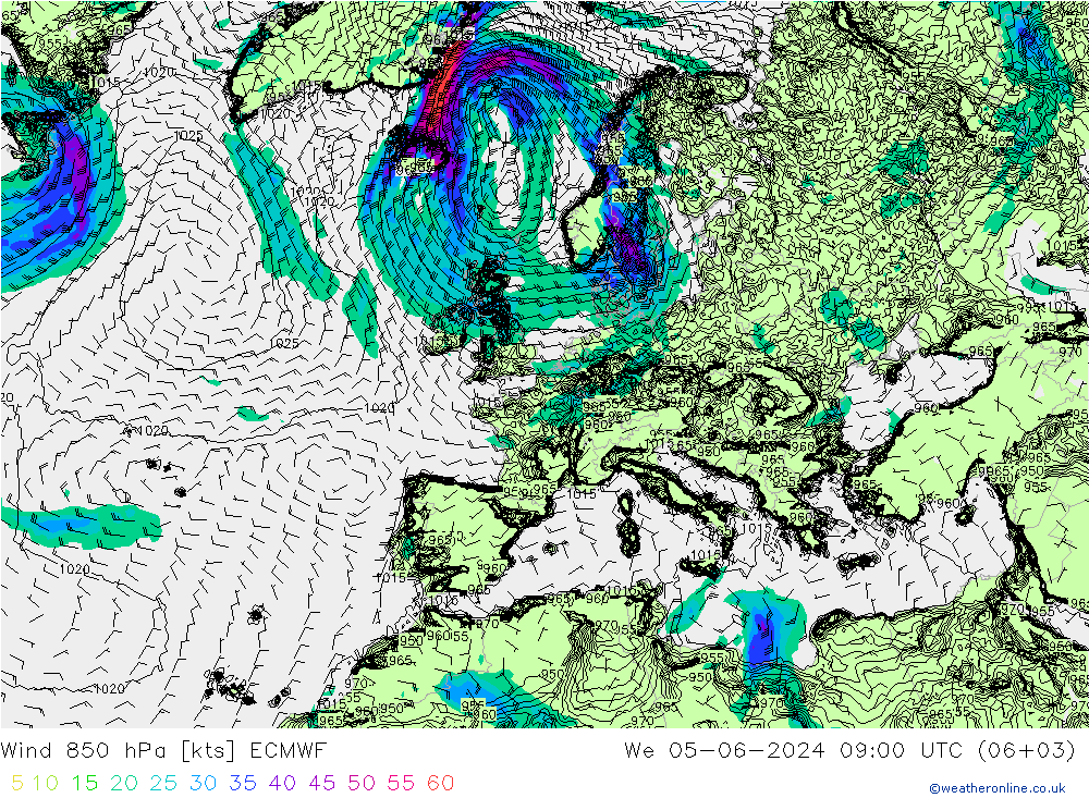 Wind 850 hPa ECMWF St 05.06.2024 09 UTC