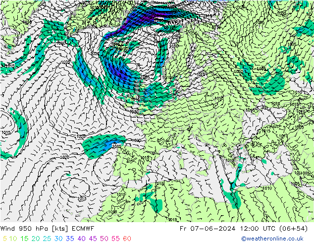 Wind 950 hPa ECMWF Fr 07.06.2024 12 UTC