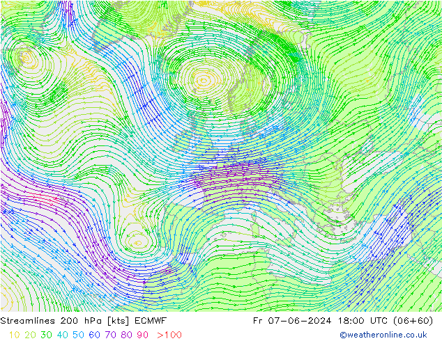 Linea di flusso 200 hPa ECMWF ven 07.06.2024 18 UTC