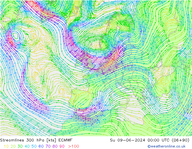 Linha de corrente 300 hPa ECMWF Dom 09.06.2024 00 UTC