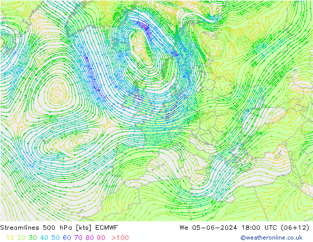 ветер 500 гПа ECMWF ср 05.06.2024 18 UTC