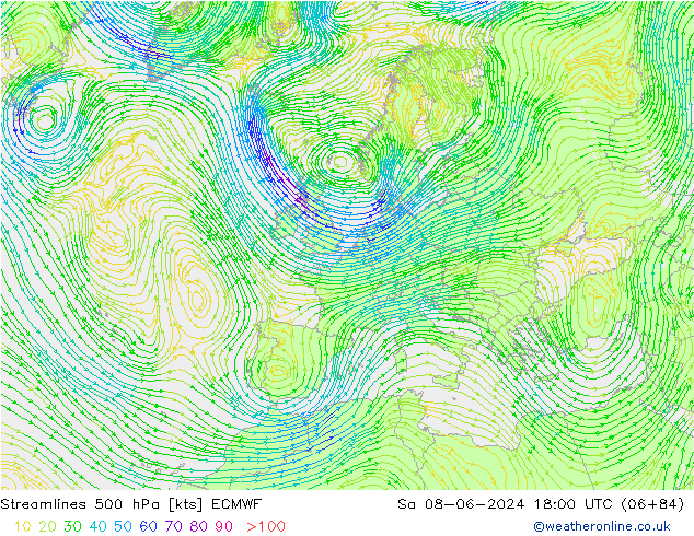 Streamlines 500 hPa ECMWF Sa 08.06.2024 18 UTC