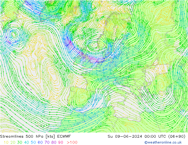 Rüzgar 500 hPa ECMWF Paz 09.06.2024 00 UTC