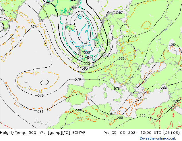 Z500/Rain (+SLP)/Z850 ECMWF mer 05.06.2024 12 UTC