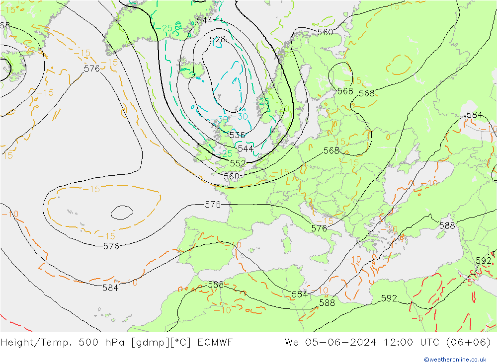 Z500/Rain (+SLP)/Z850 ECMWF We 05.06.2024 12 UTC