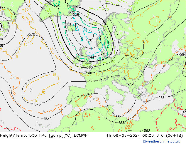 Height/Temp. 500 hPa ECMWF Qui 06.06.2024 00 UTC