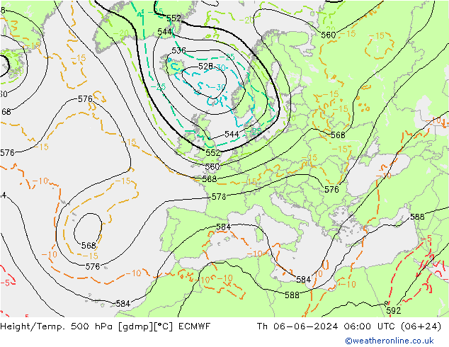 Hoogte/Temp. 500 hPa ECMWF do 06.06.2024 06 UTC