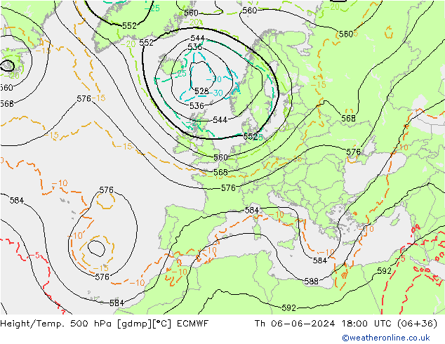 Height/Temp. 500 hPa ECMWF gio 06.06.2024 18 UTC