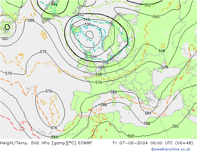 Hoogte/Temp. 500 hPa ECMWF vr 07.06.2024 06 UTC