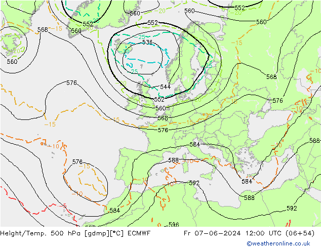 Z500/Rain (+SLP)/Z850 ECMWF ven 07.06.2024 12 UTC