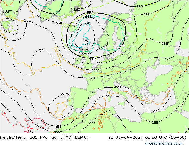 Z500/Rain (+SLP)/Z850 ECMWF Sa 08.06.2024 00 UTC