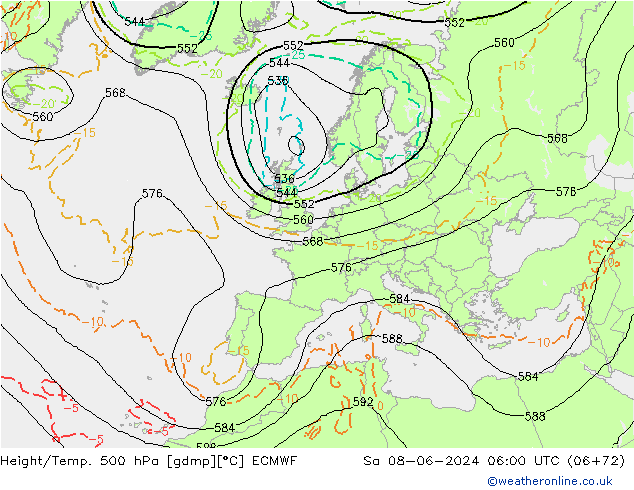 Z500/Rain (+SLP)/Z850 ECMWF Sa 08.06.2024 06 UTC