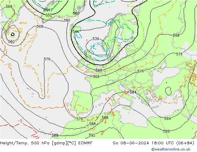 Yükseklik/Sıc. 500 hPa ECMWF Cts 08.06.2024 18 UTC