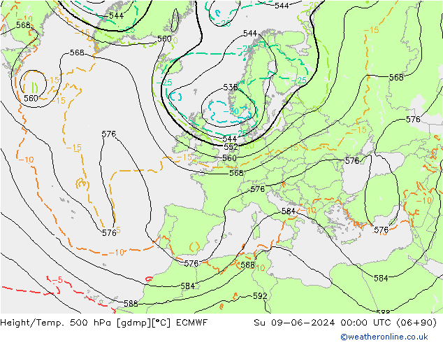 Height/Temp. 500 hPa ECMWF Su 09.06.2024 00 UTC