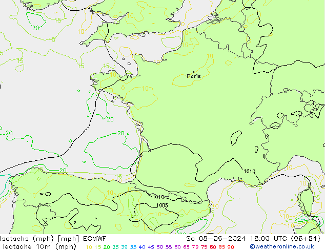 Isotachs (mph) ECMWF Sa 08.06.2024 18 UTC