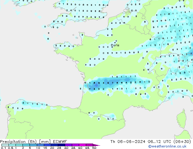 Z500/Rain (+SLP)/Z850 ECMWF gio 06.06.2024 12 UTC